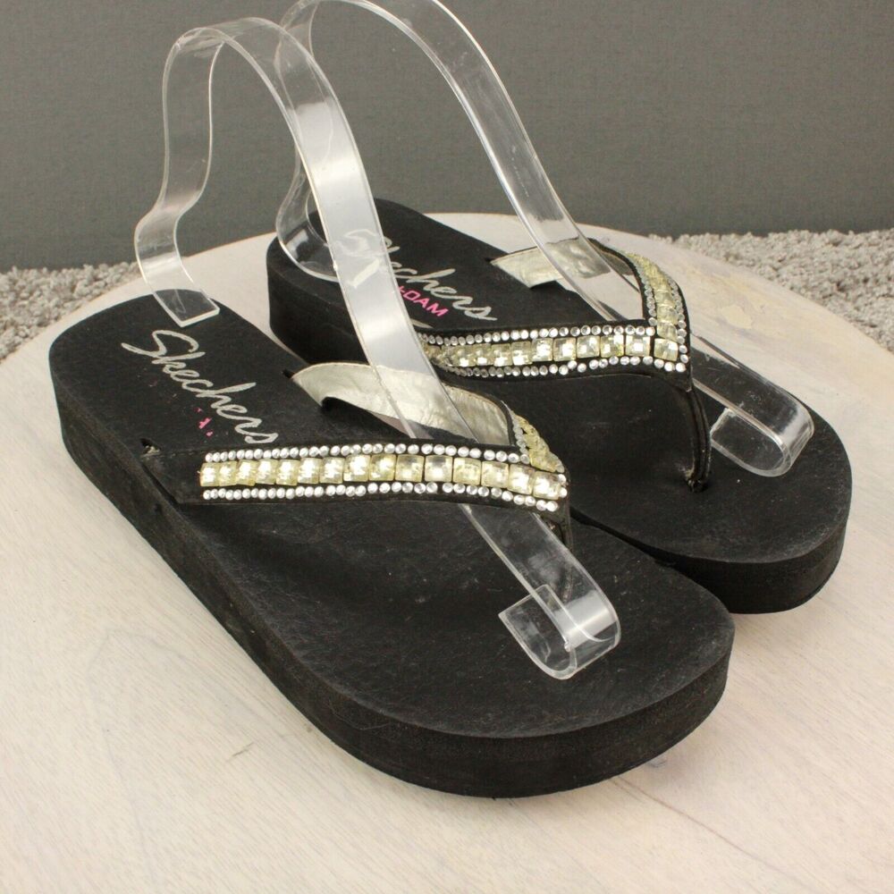Skechers Foam Rhinestone Flip Flops Womens 8 Black Casual Sandals - Picture 2 of 11